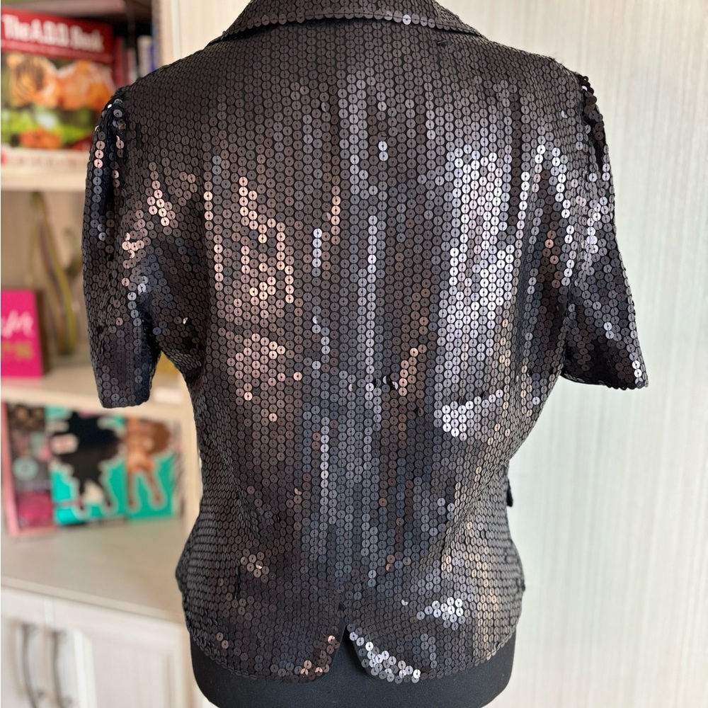 French Connection Chic Black Sequin Short-Sleeve Blazer Size 10 - Picture 6 of 14
